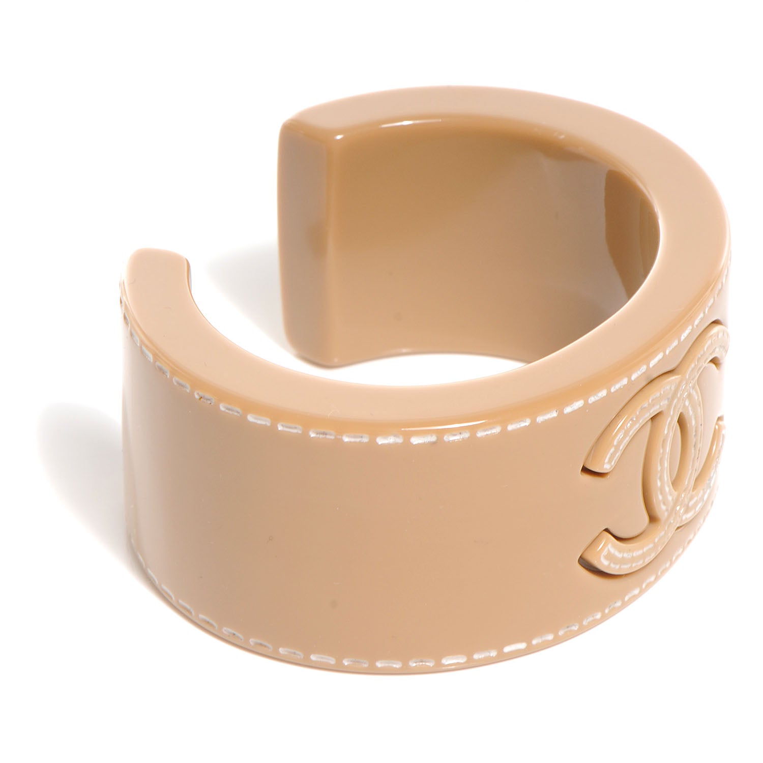 Chanel Resin Stitched CC Cuff Beige 3 of 5