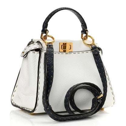 Fendi Cuoio Romano Selleria Tri-color Mini Peekaboo Iconic Satchel White Indaco Saddler 3 of 12