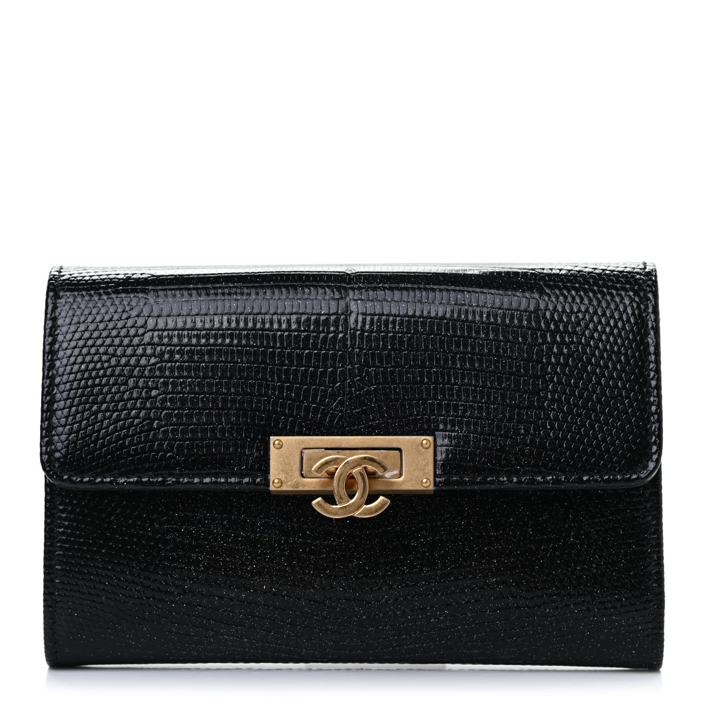Lizard Small Golden Class Flap Wallet Black
