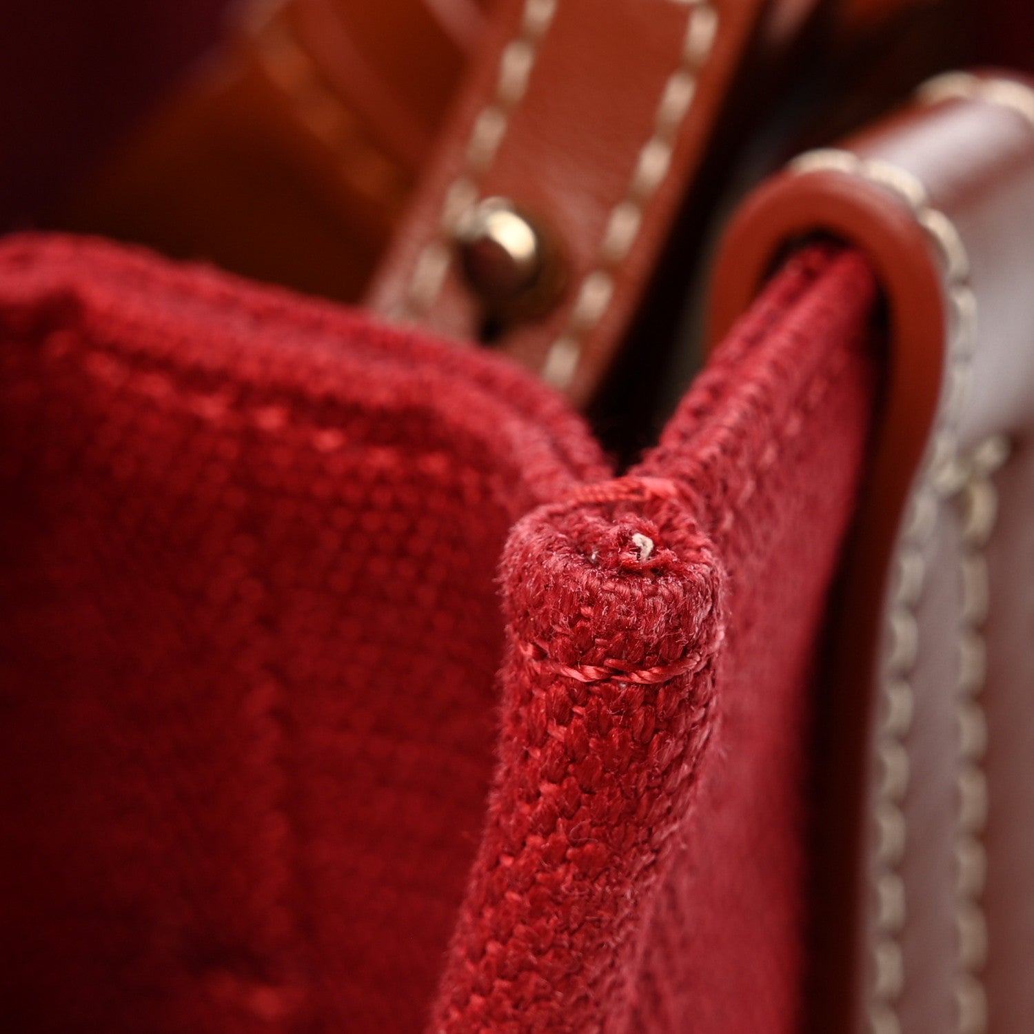 Chloe Cotton Calfskin Small Woody Ribbon Tote With Strap Dark Red 12 of 13