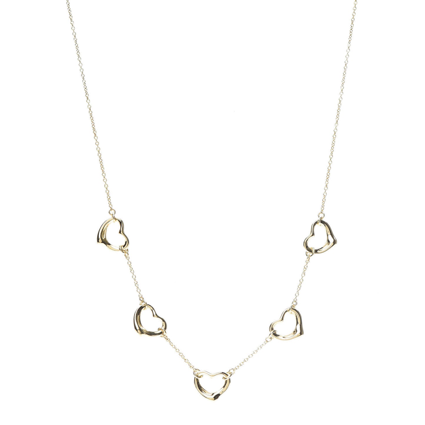 18K Yellow Gold Elsa Peretti 5 Open Heart Station Necklace