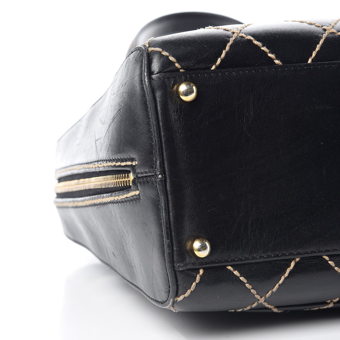Calfskin Wild Stitch Top Handle Bag Black