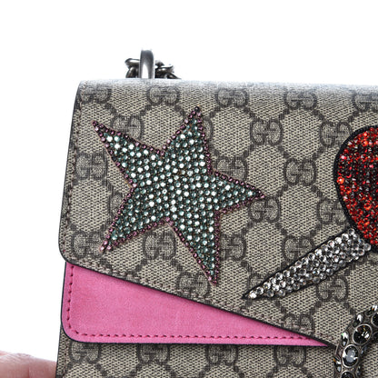 Gucci GG Supreme Monogram Suede Pierced Heart Embroidered Medium Dionysus Shoulder Bag Beige Ebony Pink Tropical Flower 16 of 18