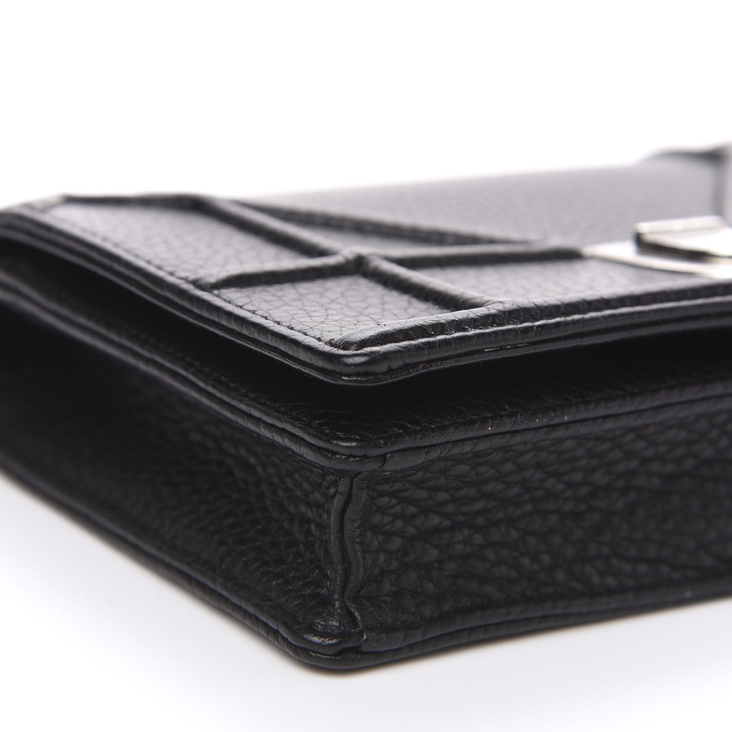 Grained Calfskin Diorama Wallet on Chain Pouch Black
