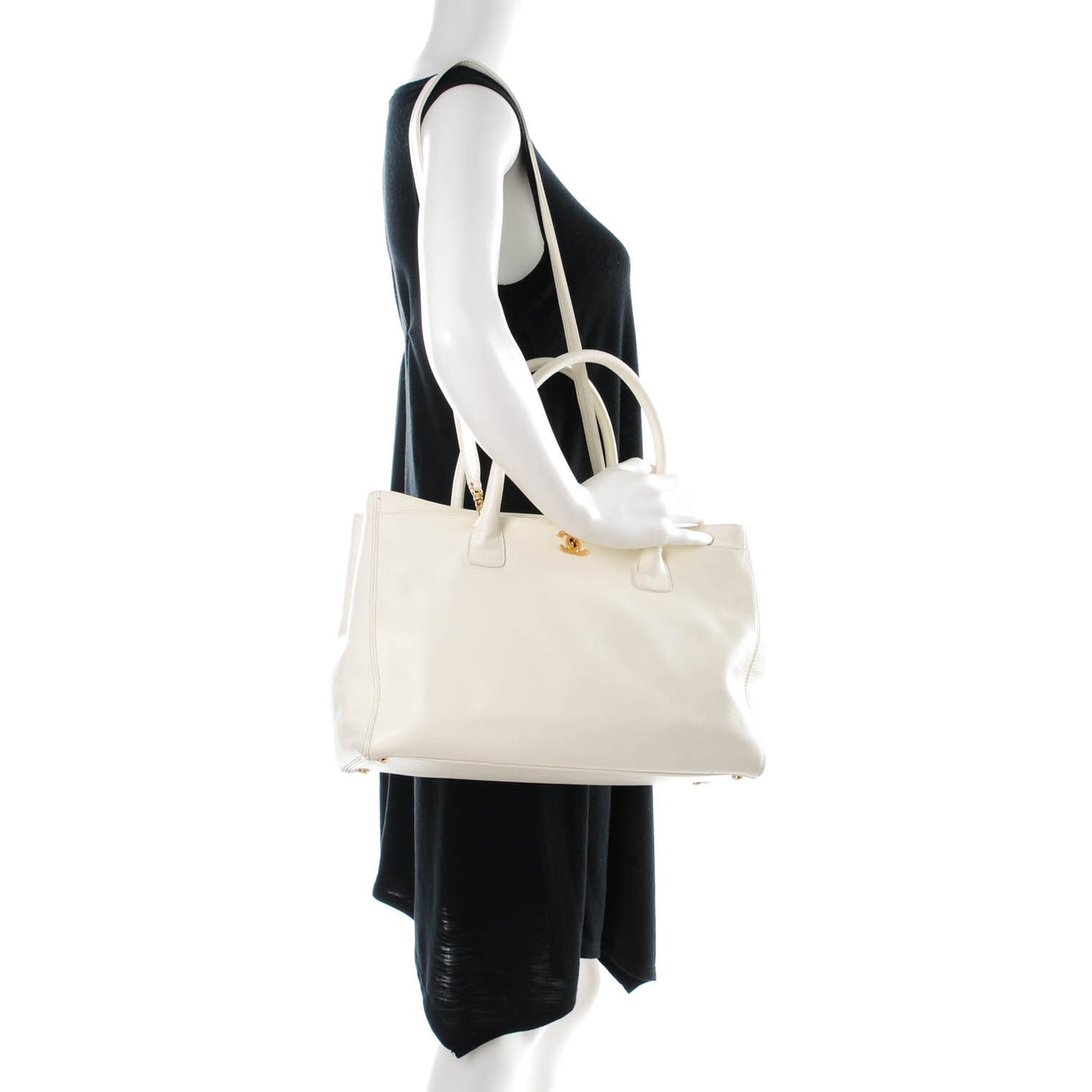 Calfskin Cerf Executive Shopper Tote White