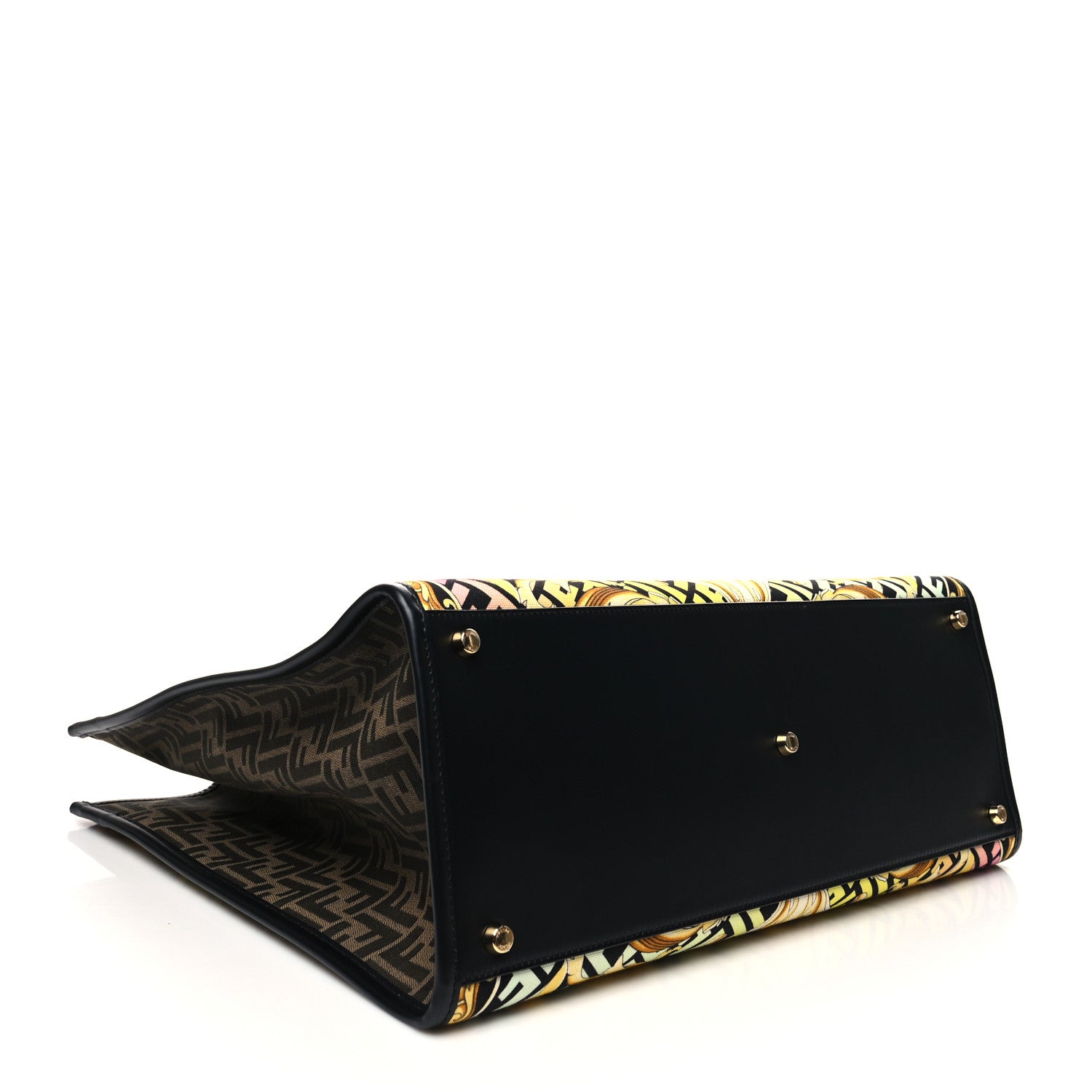 Fendi X VERSACE Canvas Printed Plexiglass Fendace FF Baroque XL Fendi Sunshine Shopper Tote Gold 4 of 12