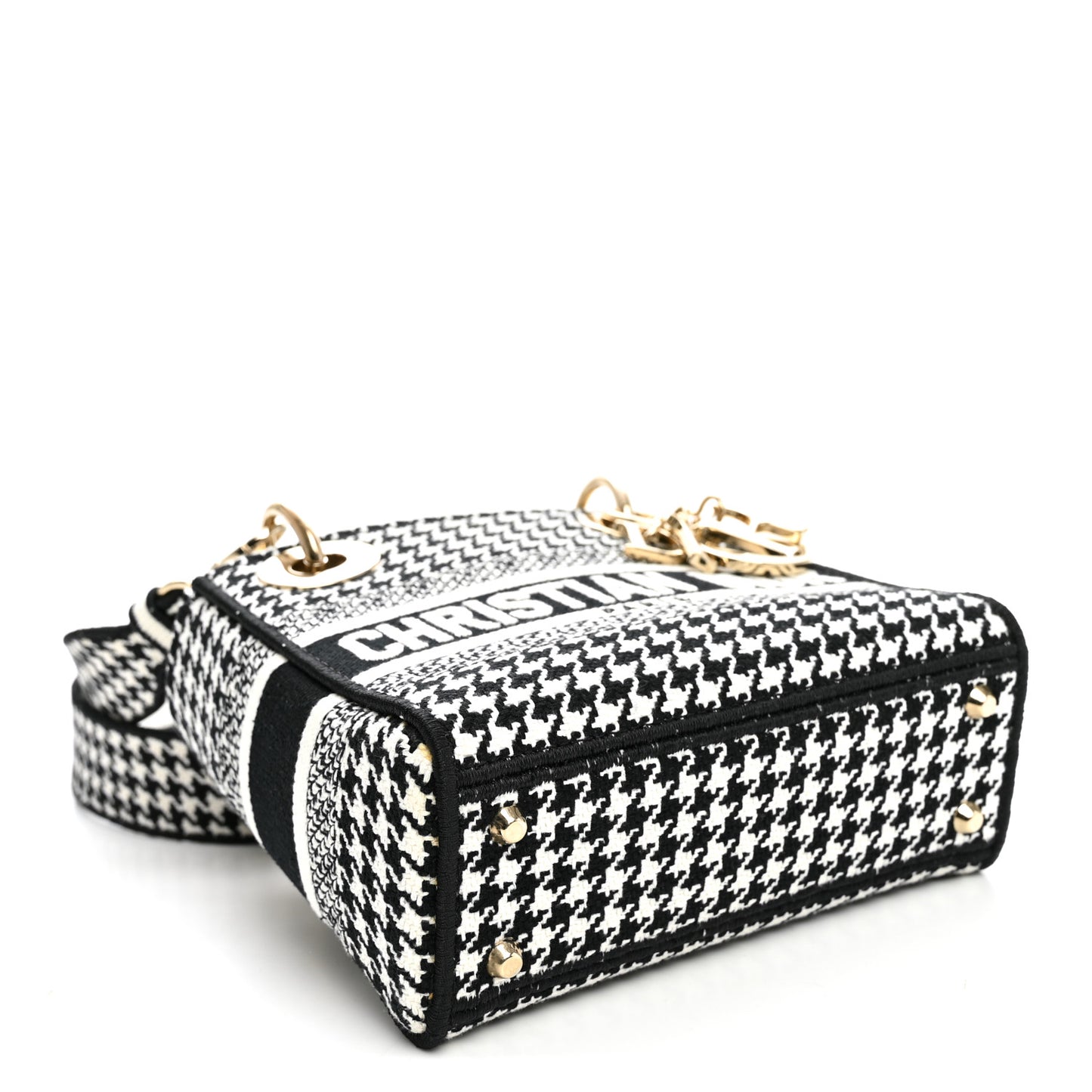 Canvas Houndstooth Embroidered Mini Lady D-Lite Black White