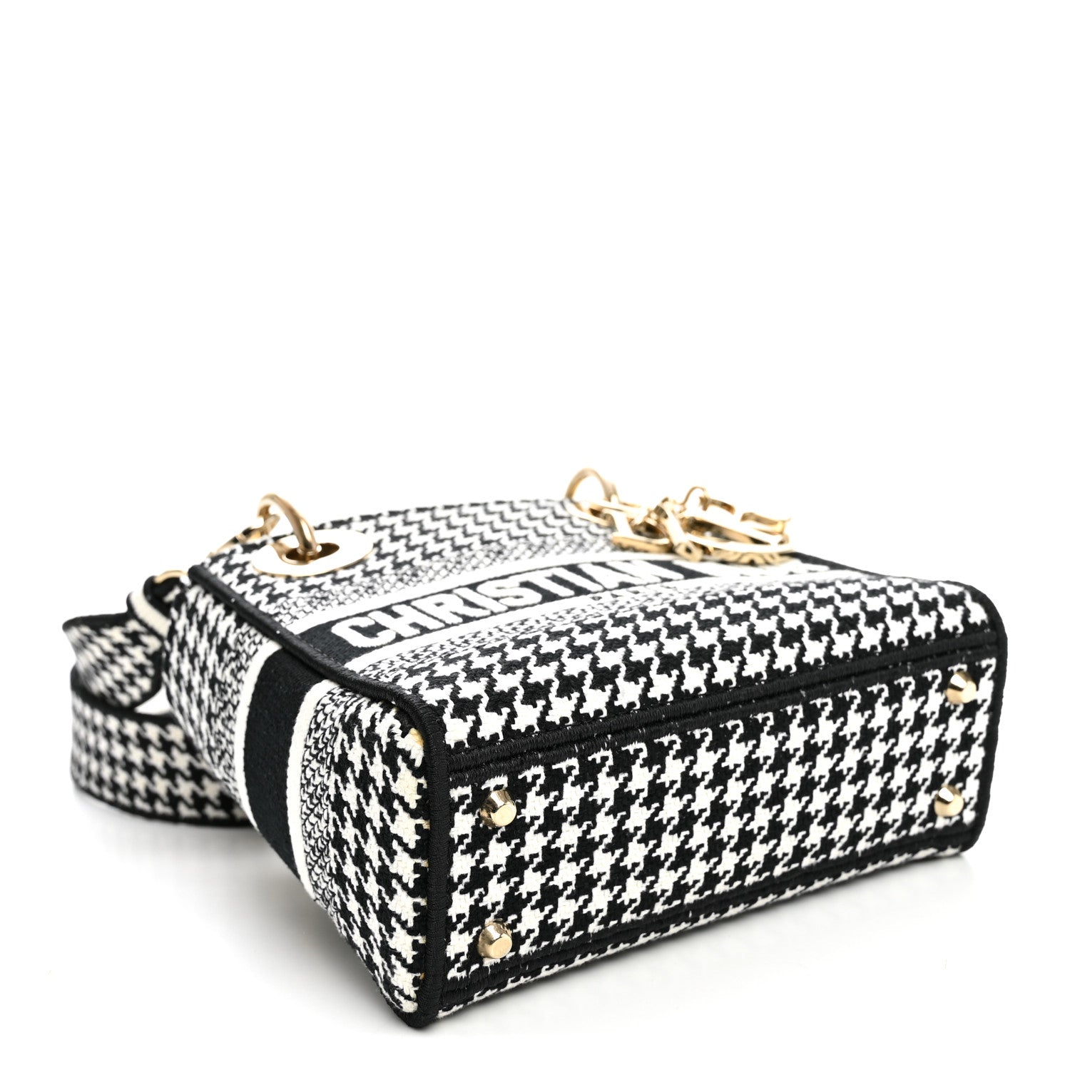 Christian Dior Canvas Houndstooth Embroidered Mini Lady D-Lite Black White 4 of 10