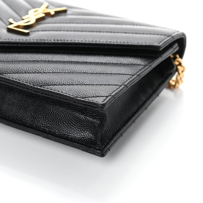 Saint Laurent Grain De Poudre Matelasse Chevron Monogram Chain Wallet Black 8 of 8