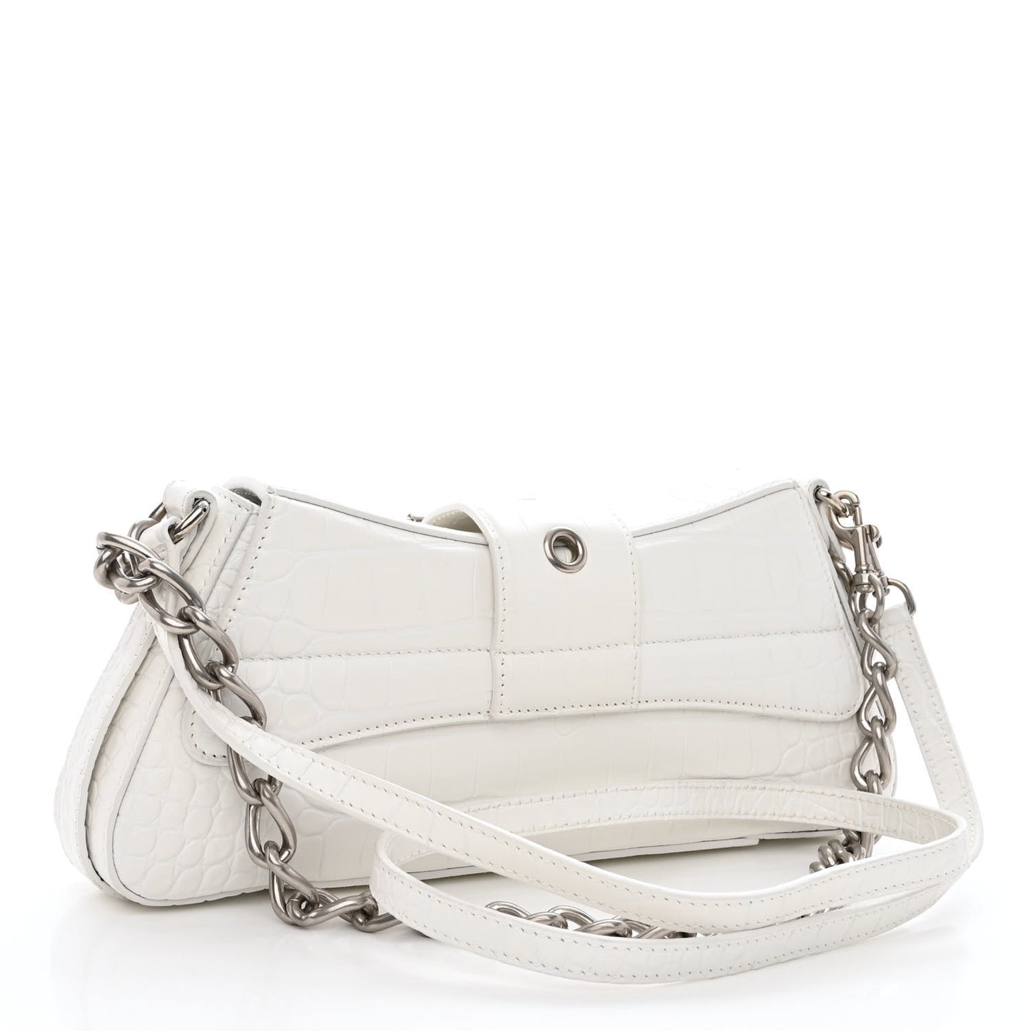 Calfskin Crocodile Embossed Small Lindsay Shoulder Bag Optic White
