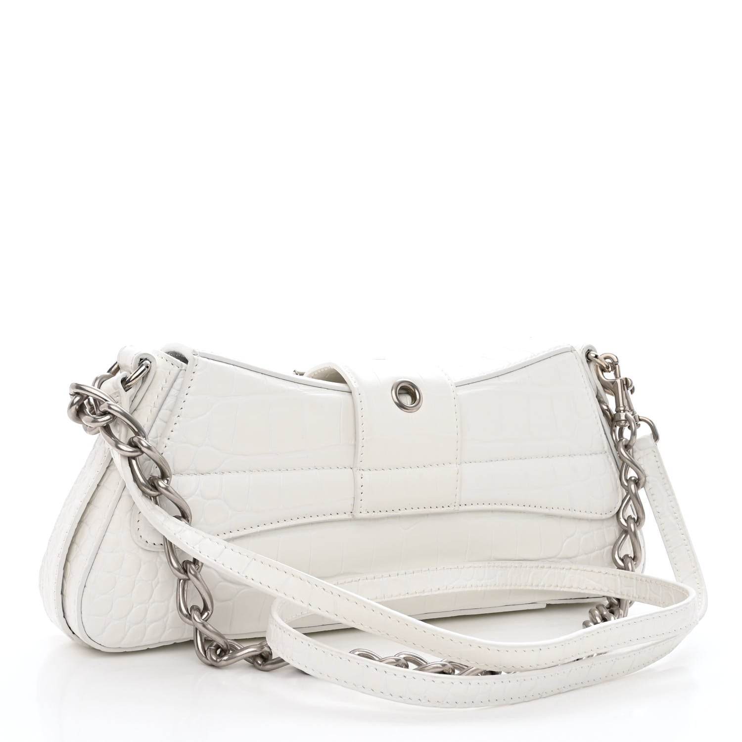 Balenciaga Calfskin Crocodile Embossed Small Lindsay Shoulder Bag Optic White 3 of 9
