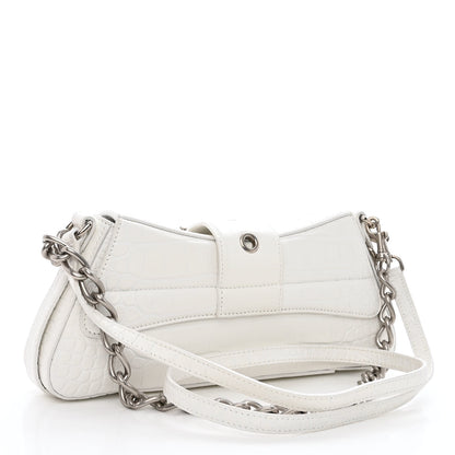 Balenciaga Calfskin Crocodile Embossed Small Lindsay Shoulder Bag Optic White 3 of 9
