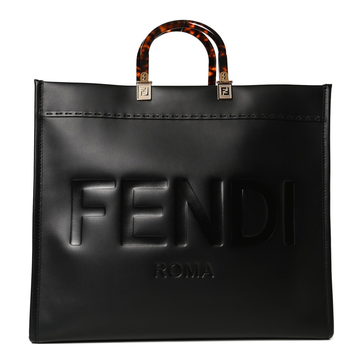 Vitello King Plexiglass Large Fendi Sunshine Shopper Tote Black