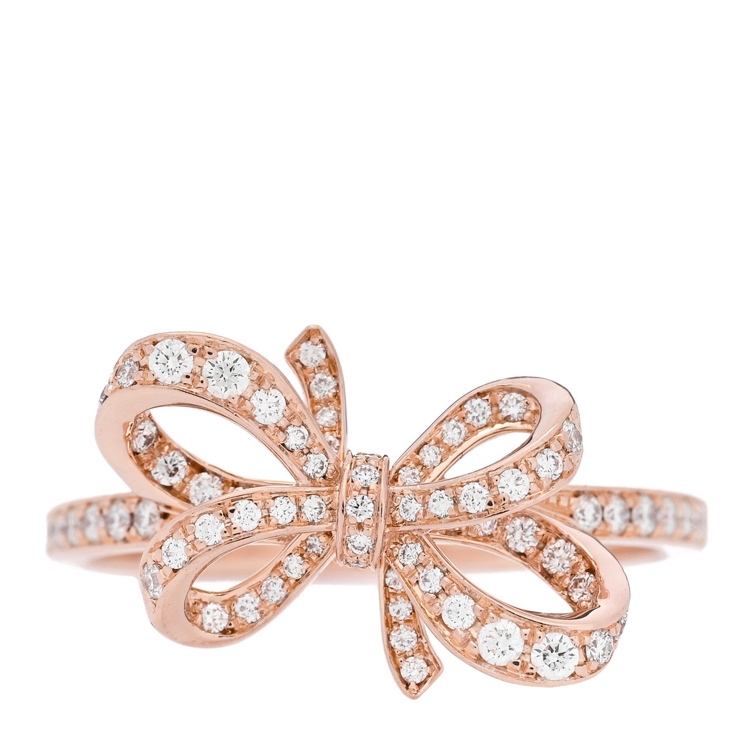 Tiffany 18K Rose Gold Diamond .20ct Double Bow Ring 53 6.25 1 of 4