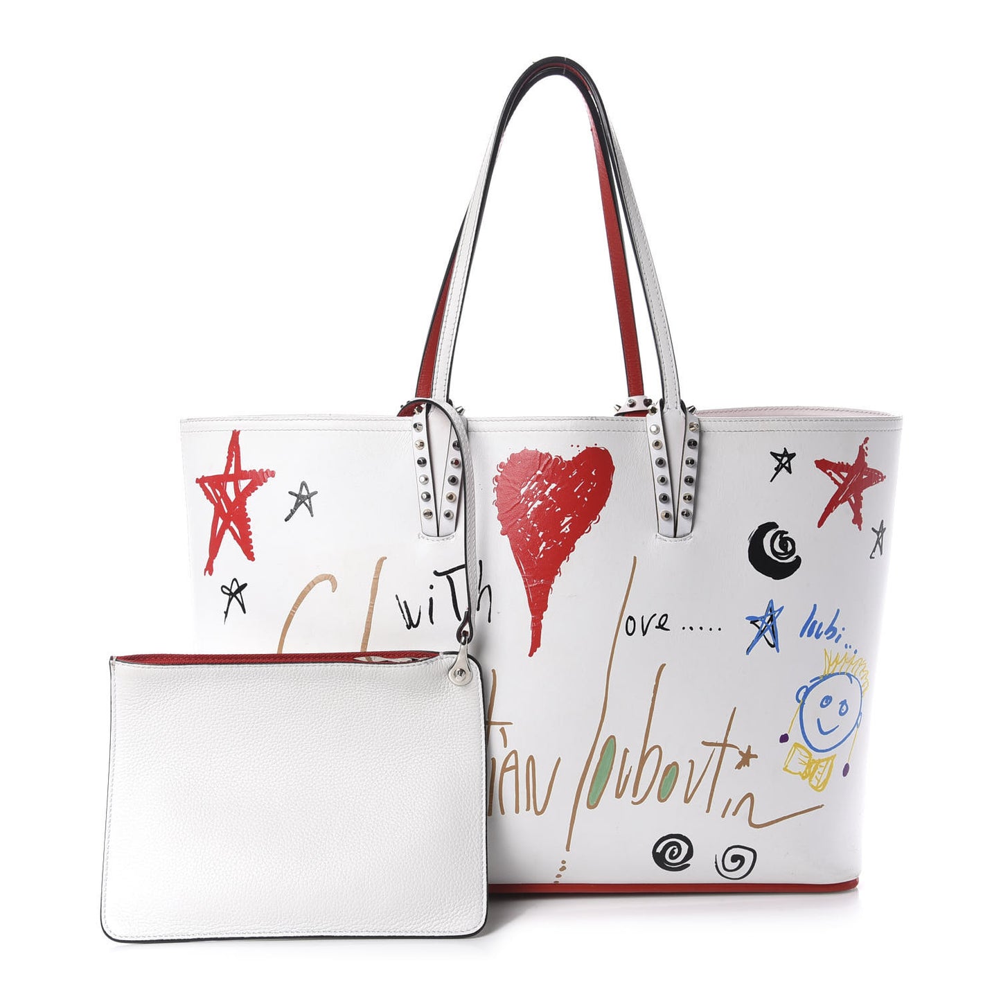 Calfskin Spikes Loubitag East West Cabata Tote White