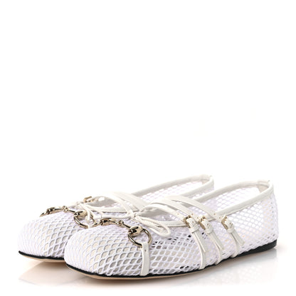 Gucci Video Net Nappa Horsebit Ballerina Flats 38.5 Great White 4 of 10