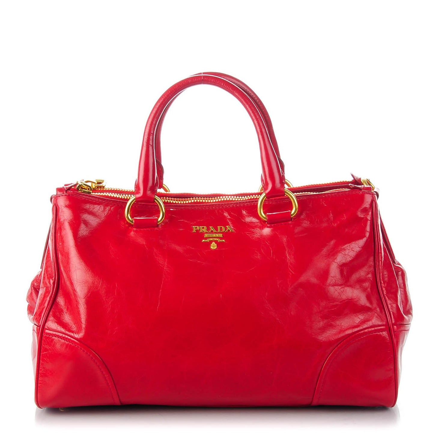 PRADA Vitello Shine Double Zip Tote Rosso