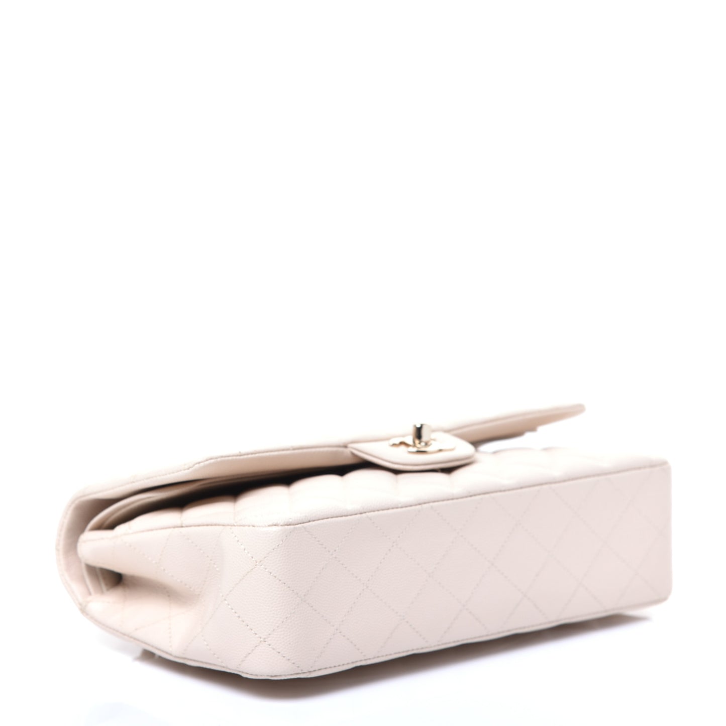 Caviar Quilted Medium Double Flap Beige Clair
