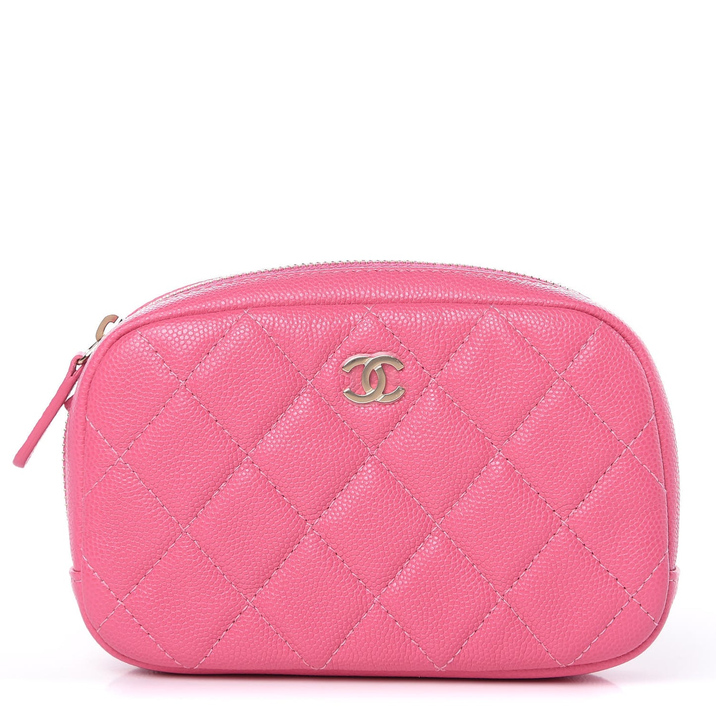 Caviar Quilted Small Curvy Pouch Cosmetic Case Pink