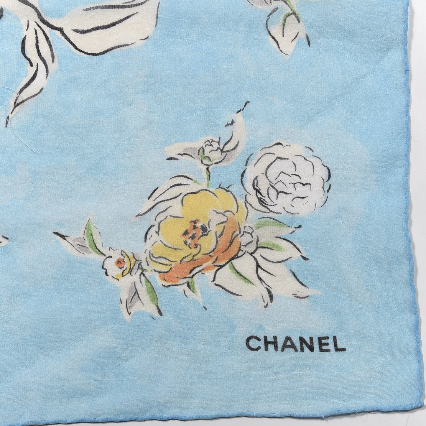 Silk CC Flower Square Scarf Blue Multicolor