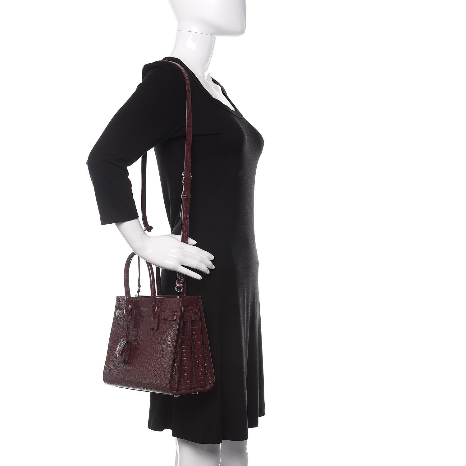 Saint Laurent Calfskin Crocodile Embossed Baby Sac De Jour Rouge 2 of 9