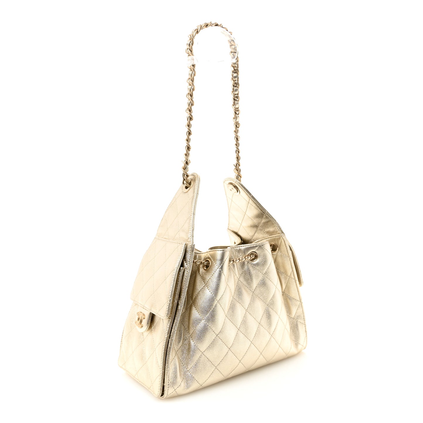 Metallic Caviar Quilted Small Chanel 25 Handbag Gold