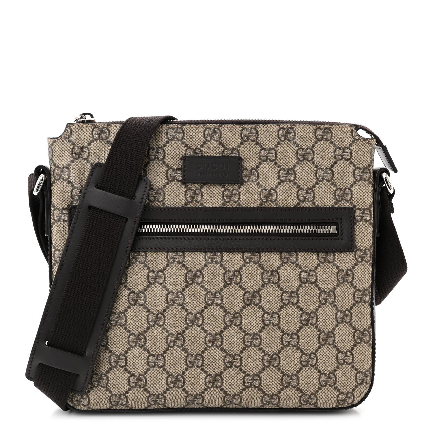 Gucci GG Supreme Monogram Selleria Calfskin Small Flat Messenger Bag Beige Ebony Cocoa Marrone Scuro 1 of 10