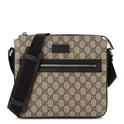Gucci GG Supreme Monogram Selleria Calfskin Small Flat Messenger Bag Beige Ebony Cocoa Marrone Scuro 1 of 10