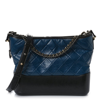 Chanel Aged Calfskin Quilted Medium Gabrielle Hobo Navy Black 1 of 11
