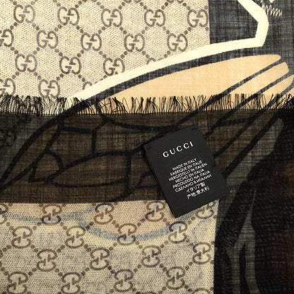 Gucci Wool GG Supreme Monogram Web Bee Scarf Beige 5 of 5