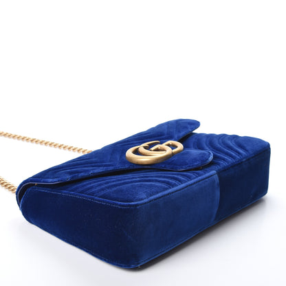 Gucci Velvet Matelasse Medium GG Marmont Shoulder Bag Cobalt Blue 3 of 9