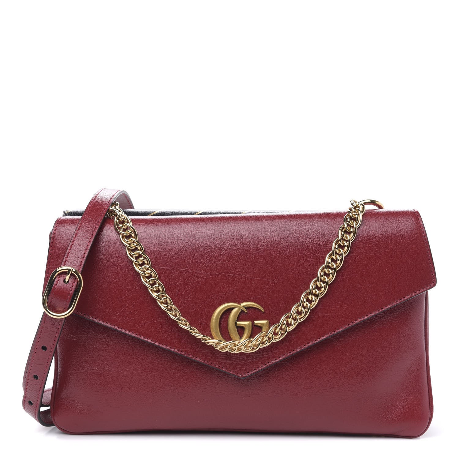 Gucci Calfskin Diagonal GG Medium Thiara Double Envelope Shoulder Bag Black Red 1 of 12