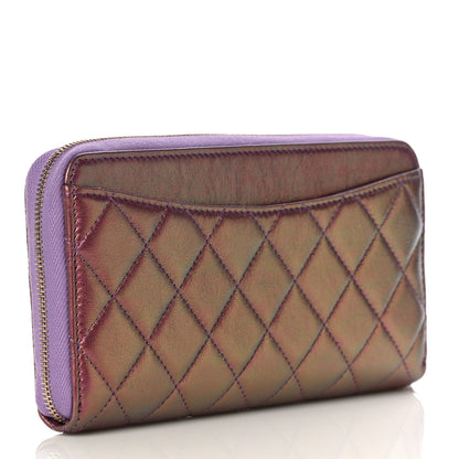 Chanel Iridescent Lambskin Quilted Large Gusset Zip Around Wallet Purple 2 of 12