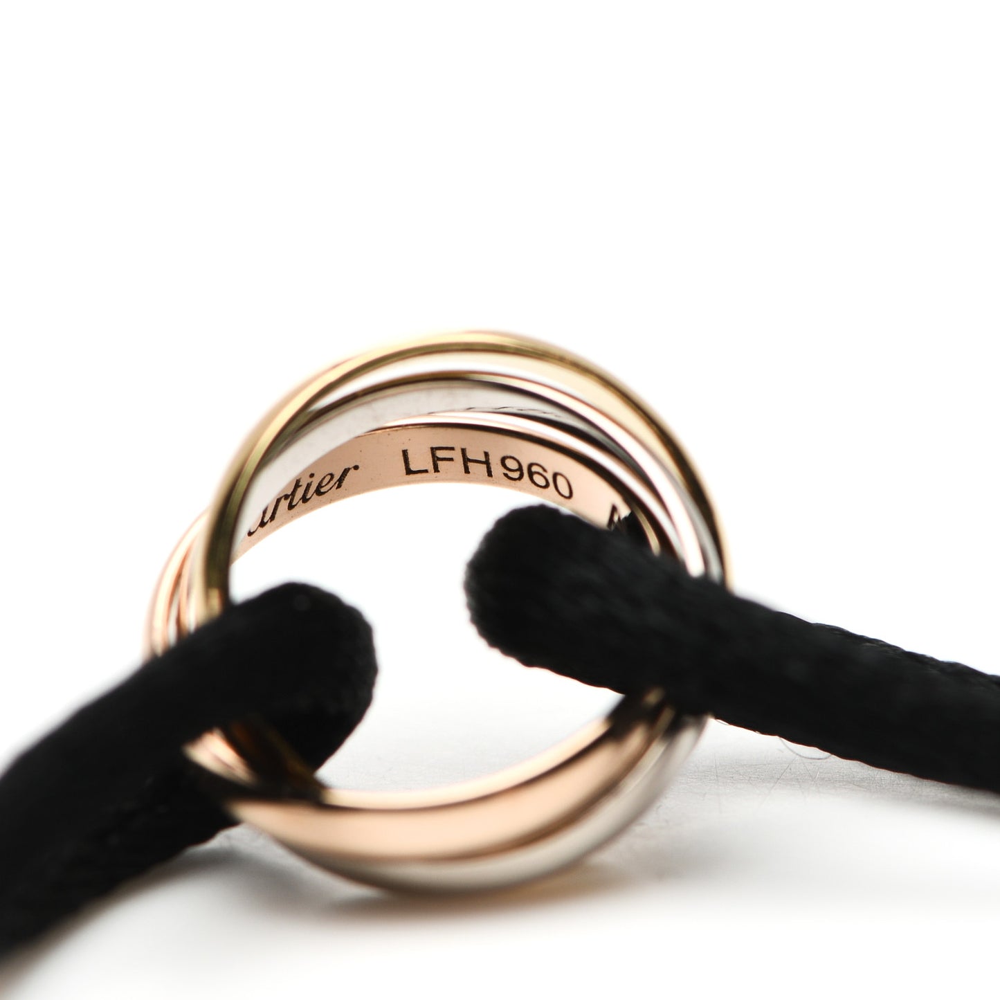 18K Pink Yellow White Gold Trinity Adjustable Cord Bracelet Black