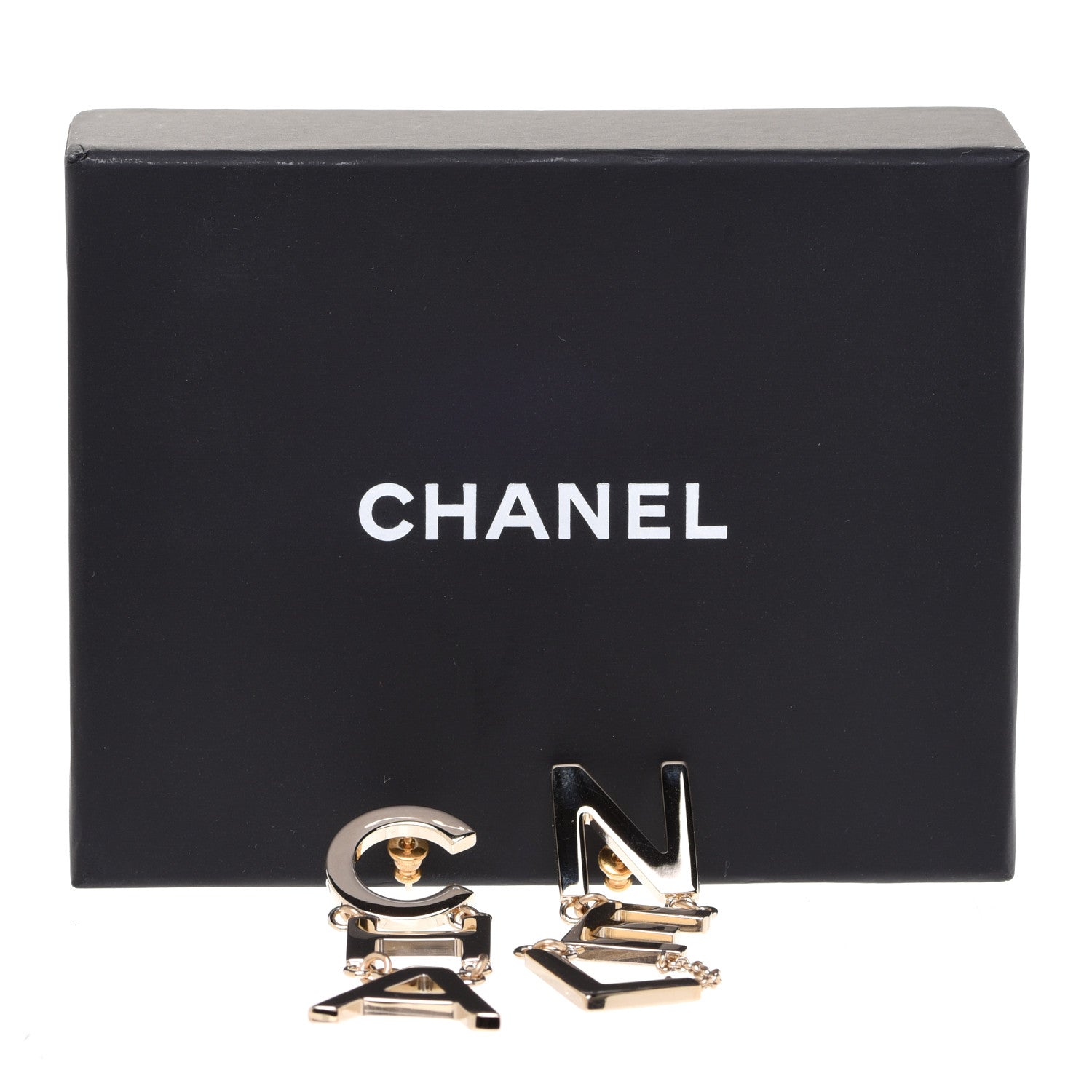 Chanel Metal Cha-Nel Logo Drop Earrings Gold 5 of 5