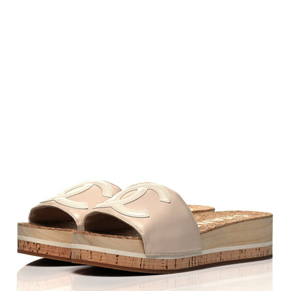 Chanel Patent Calfskin Cork CC Platform Slide Sandals 36 Beige 3 of 8