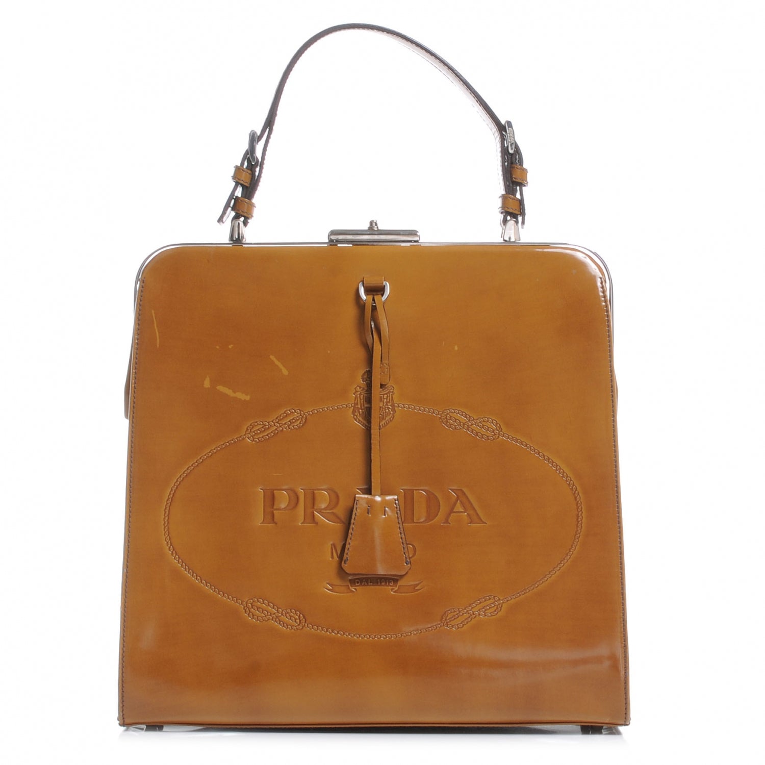 Prada Spazzolato Logo Print Framed Bag Ambra 1 of 8
