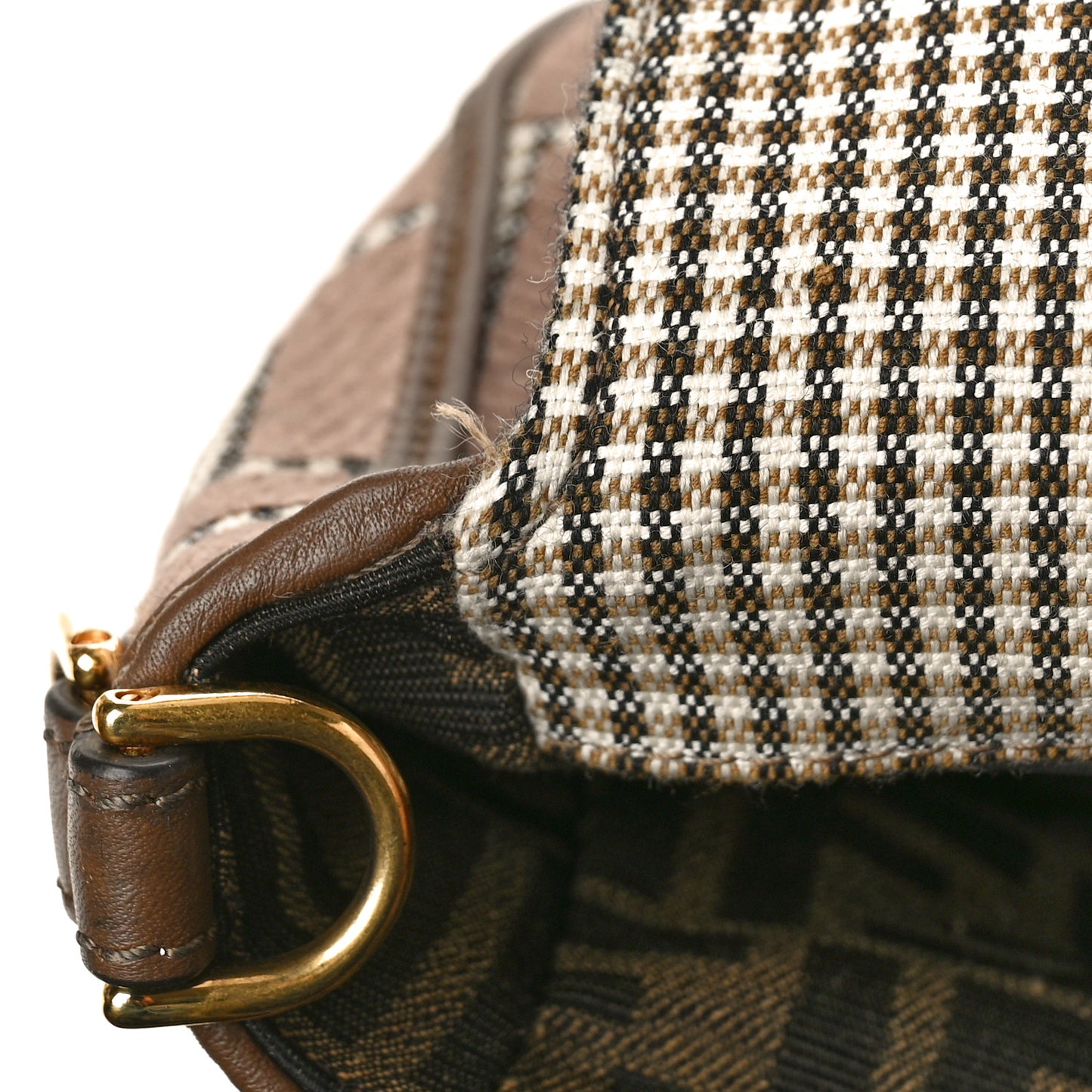 Wool Vitello King Houndstooth FF Embroidered Baguette Beige Moro