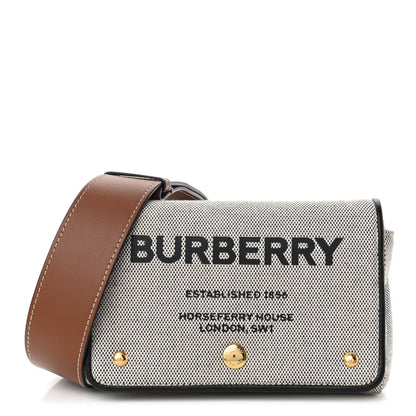 Burberry Cotton Canvas Horseferry Print Small Crossbody Bag Grey Tan 1 of 11