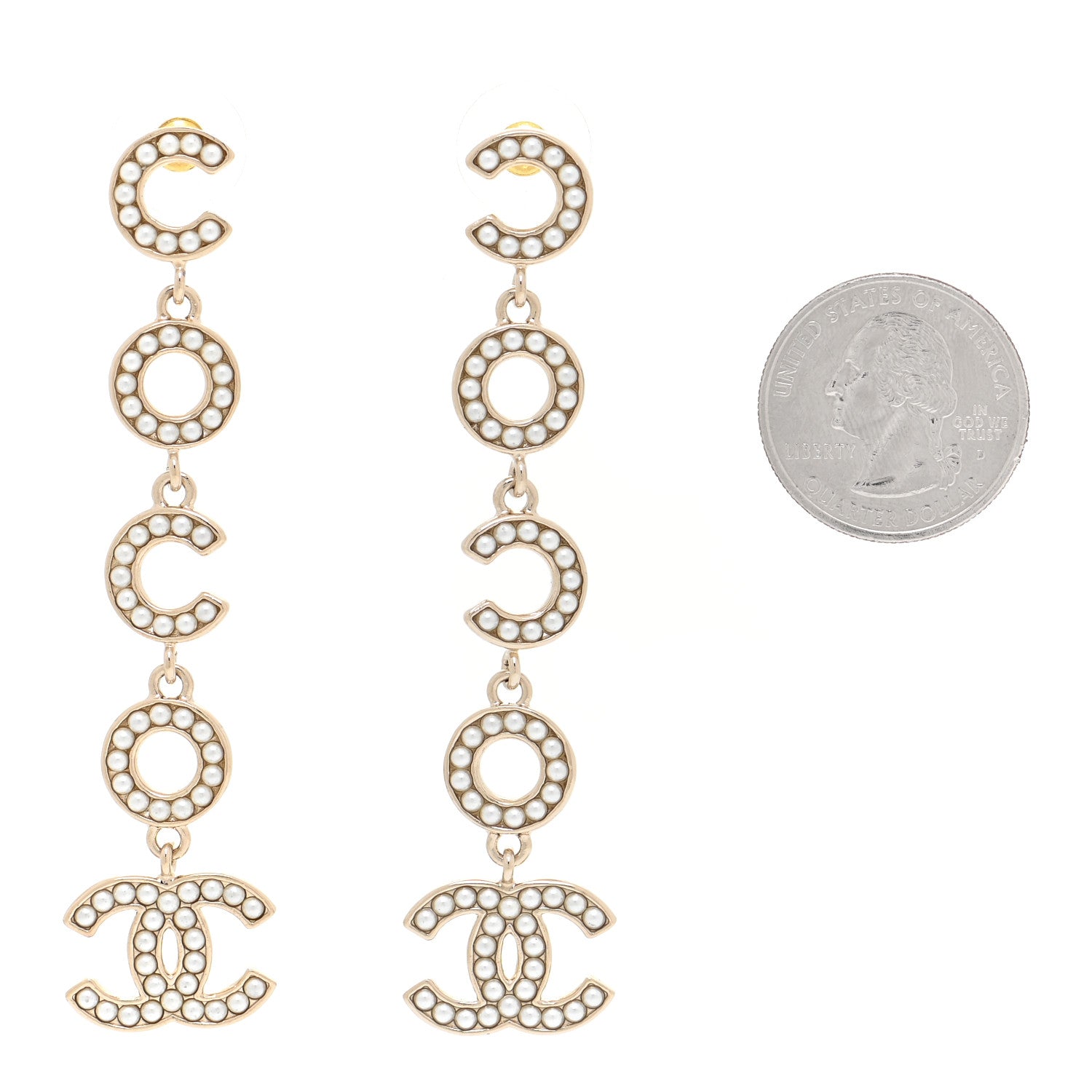 Chanel Pearl Coco Drop Earrings Gold 2 of 6