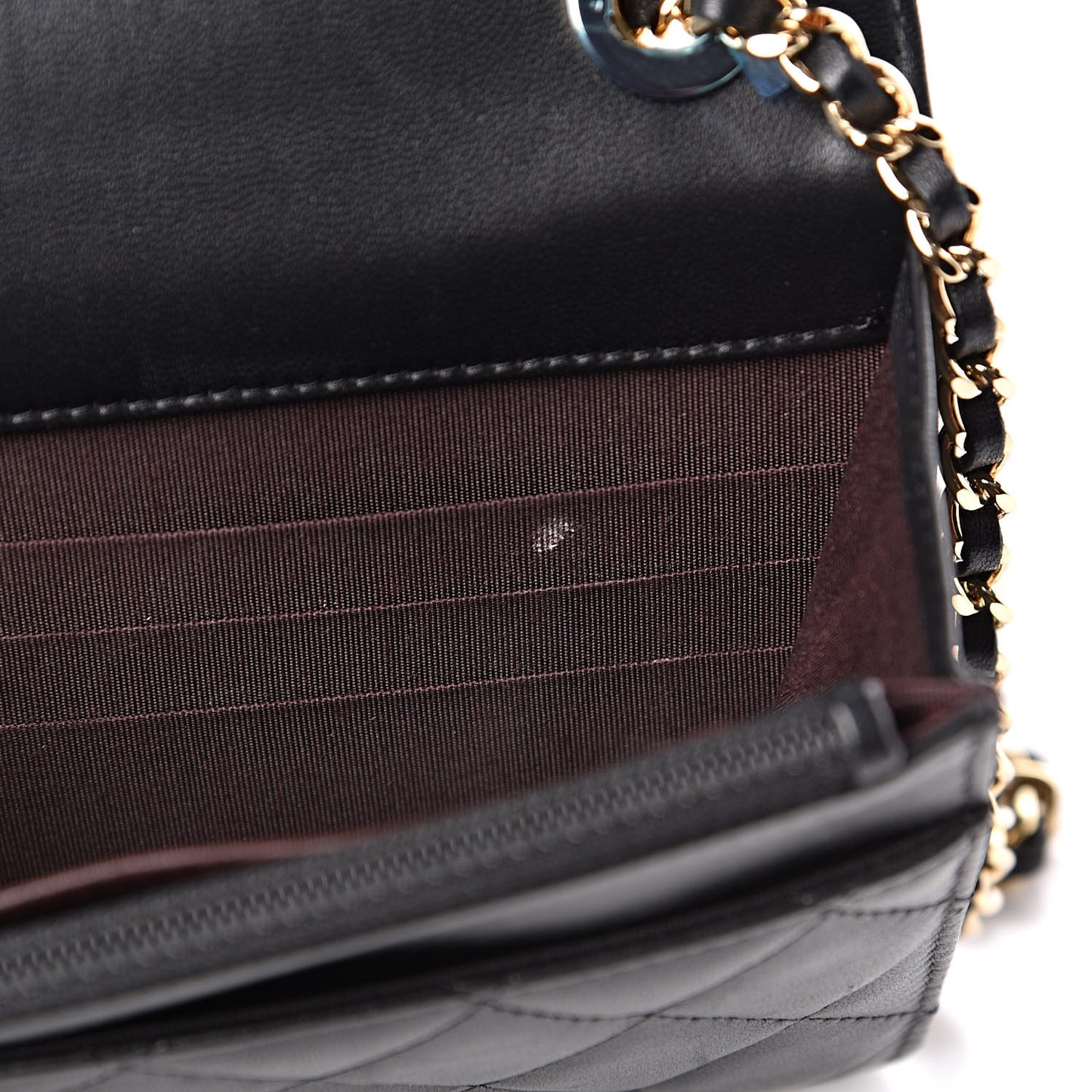 Lambskin Quilted Trendy CC Wallet On Chain WOC Black