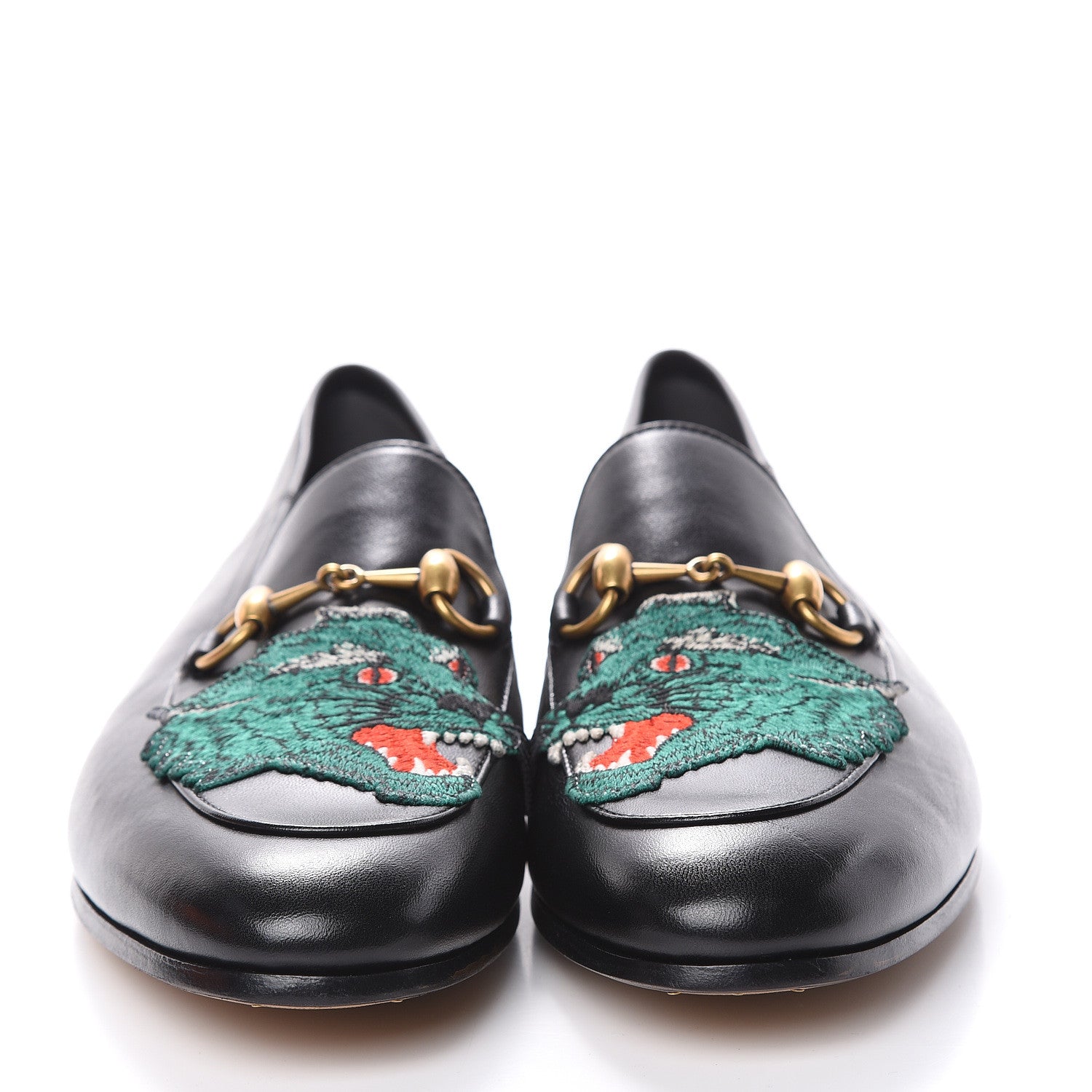 Gucci Lambskin Wolf Embroidered Mens Brixton Horsebit Loafers 7 Black 2 of 10