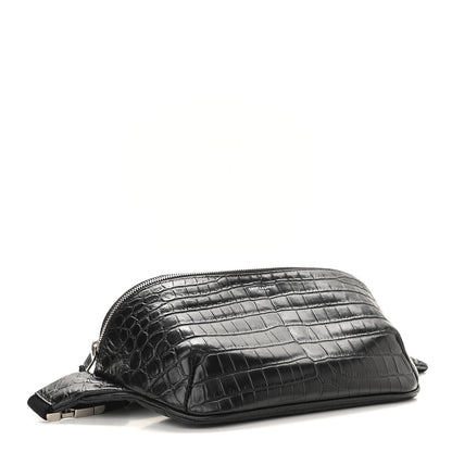 Saint Laurent Calfskin Crocodile Embossed Monogram Belt Bag Black 4 of 11