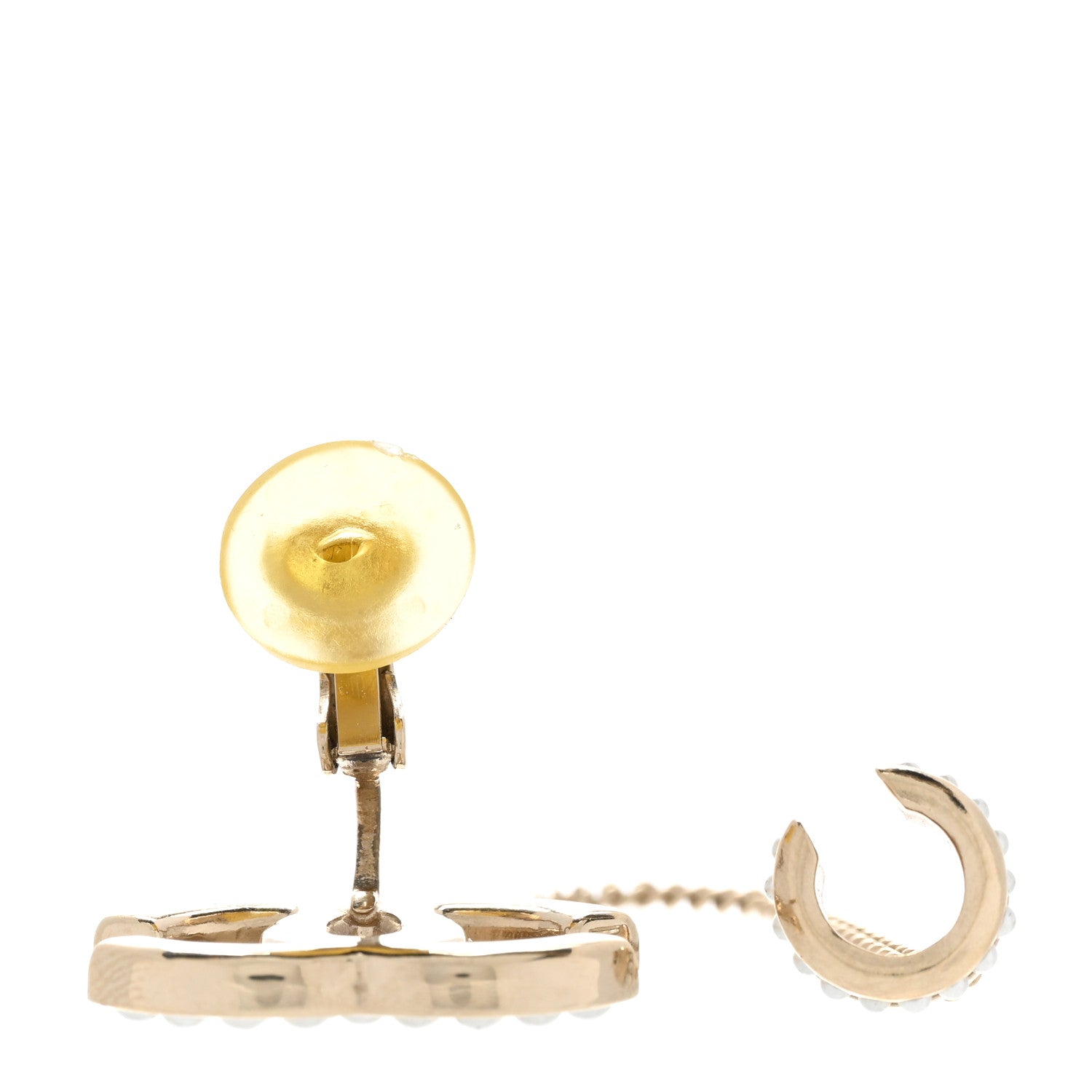 Chanel Pearl CC Chain Cuff Single Clip on Earring Gold Pearly White 3 of 5