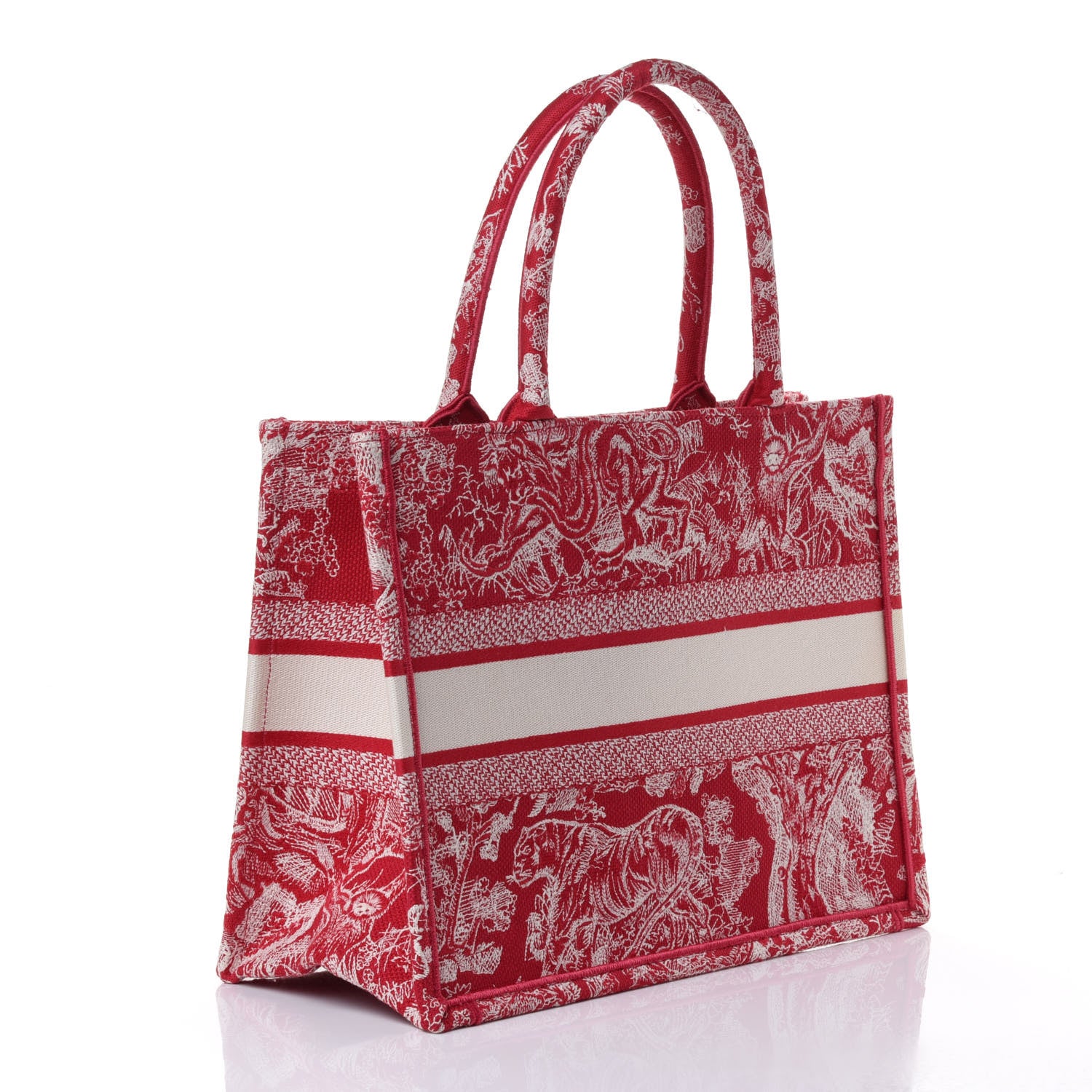 Christian Dior Canvas Embroidered Medium Toile De Jouy Reverse Book Tote Fuchsia 2 of 4