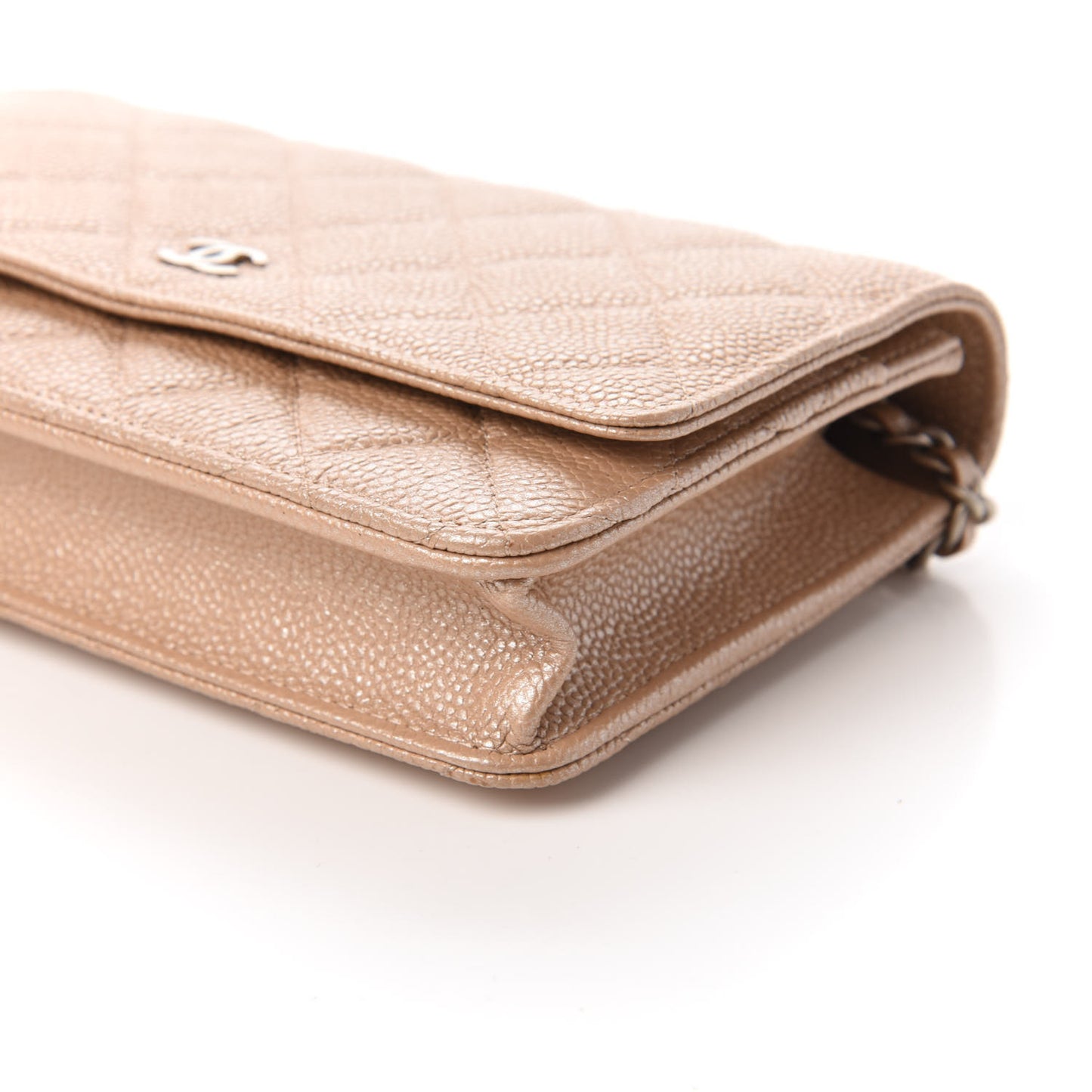 Pearly Caviar Quilted Wallet On Chain WOC Dark Beige