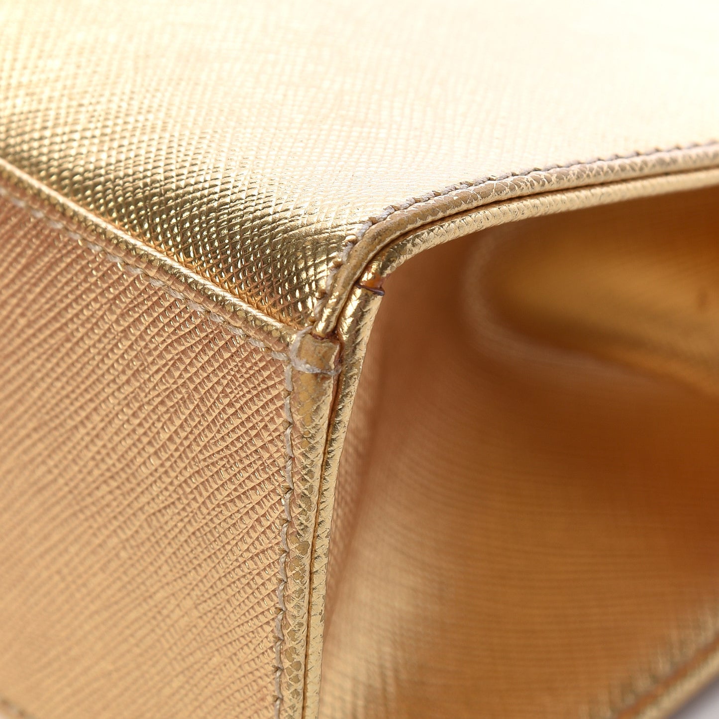 Metallic Saffiano Top Handle Frame Bag Platino