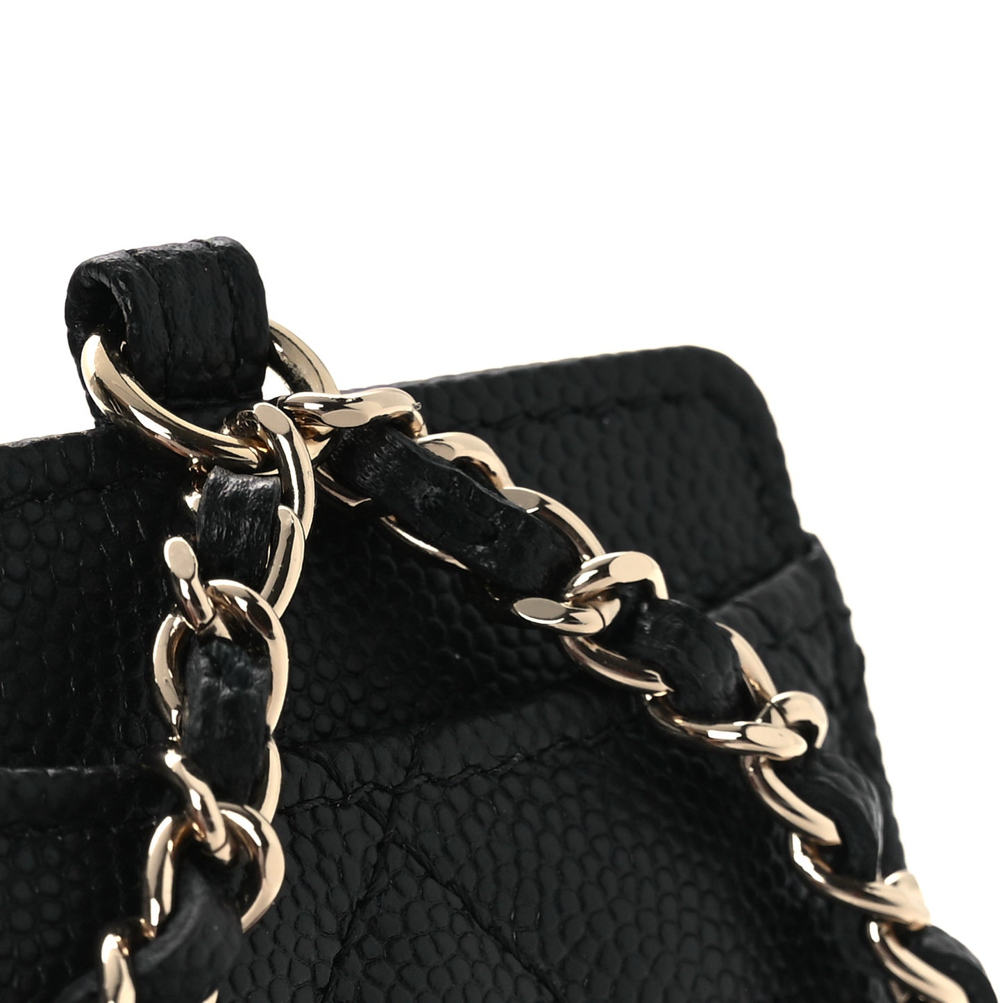 Caviar Quilted Card Holder On Chain Black