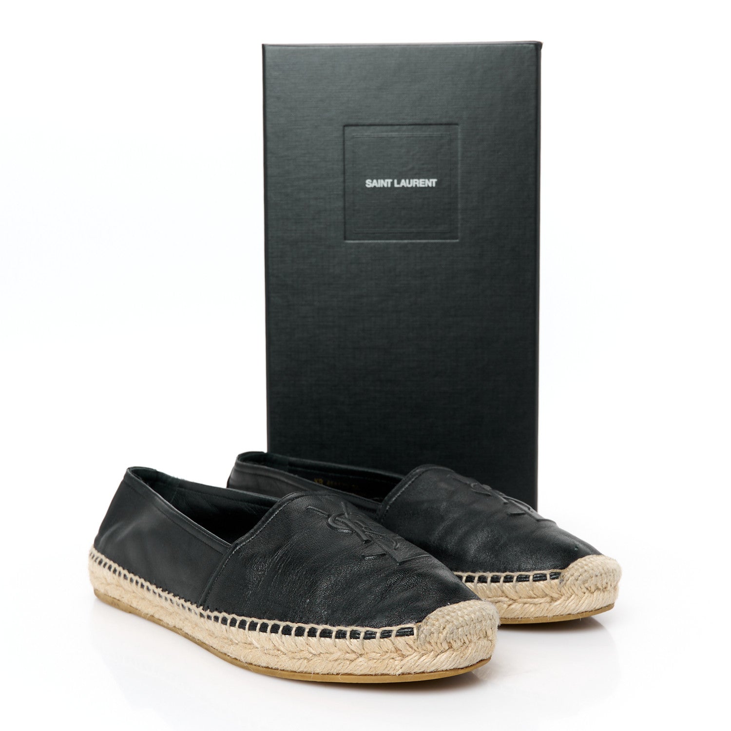 Saint Laurent Lambskin Monogram Espadrilles 38 Black 9 of 9