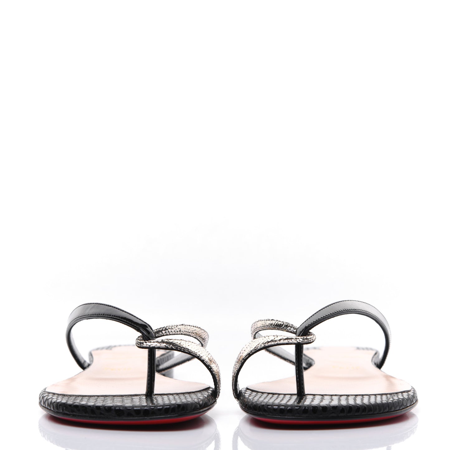 Patent Lame Cabaret Minimeyer Flat Sandals 36 Black Platine